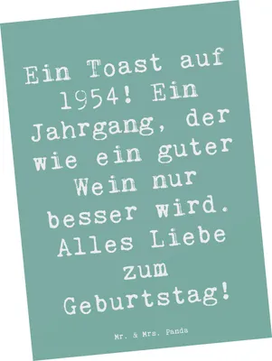 Produktbild von Mr. & Mrs. Panda Grußkarte Spruch 1954 Geburtstag - Meeresbrise - Geschenk, Postkarten, Geschenkideen, Glückwunsch, Feiern, Personalisiert, Geburtstagsgeschenk, Postkarte