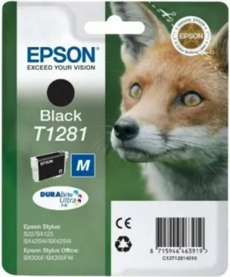 Zdjęcie produktu dla Epson T1281 - 5,9 ml - Czarny - Oryginalny - Opakowanie blister - Wkład atramentowy - do Stylus S22, SX130, SX230, SX235, SX430, SX435, SX438, SX440, SX445, Stylus Office BX305 (C13T12814011)