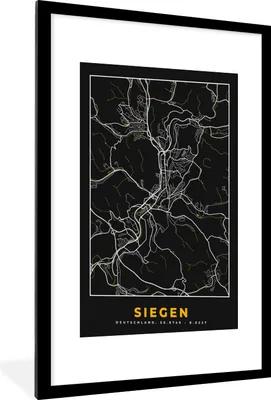 Produktbild von MuchoWow® Gerahmtes Poster Siegen - Stadtplan - Gold - Deutschland - Karte 60x90 cm - Poster mit Schwarzem Bilderrahmen Wandposter Rahmen Foto Bilder - Dekoration - Wandposter Wohnzimmer - Hochwertig