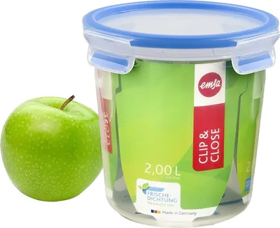 Produktbild von EMSA CLIP & CLOSE FRISCHHALTEDOSE RUND, Box, Rund, 2 l, Blau, Transparent, Polypropylen (PP), Thermoplastisches Elastomer (TPE), Deutschland