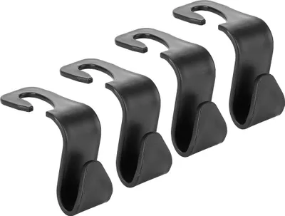 Produktbild von Mehrzweck-Auto-Innensitz-Rückenhaken-Aufhänger, Fahrzeug-Kopfstütze, Gepäckträger, Taschenhalter (schwarz, 4 Stück)