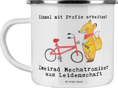 Produktbild von Mr. & Mrs. Panda Teebecher Zweirad Mechatroniker Leidenschaft - Weiß - Geschenk, Emaille Becher, Tasse, Teetasse, Motivtasse, Pott