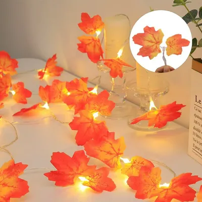 Produktbild von 2er-Pack Herbstlichter, insgesamt 40 Fuß, 80 LEDs, Erntedank-Dekorationen, vergrößerte Ahornblätter, Herbstlichter, batteriebetriebene, wasserdichte Lichter für die Herbstdekoration im Innen- und Außenbereich