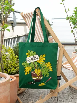 Zdjęcie produktu dla Torba bawełniana zielona Czasem przsadzam