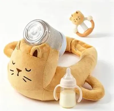 Produktbild von Plüsch-Flaschenstützkissen, freihändiger Flaschenhalter zum Füttern, ergonomische Babyflaschen-Stütze, weiche Schutzhülle maschinenwaschbar (orange)