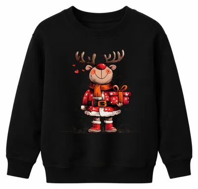 Imagen del producto de Camiseta de cuello redondo para niños, diseño de ciervo Rudolph, ideal para regalo de Navidad, divertida, uni, color negro, talla 140