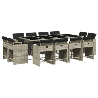 Produktbild von vidaXL 13-tlg. Garten-Essgruppe mit Kissen Hellgrau Poly Rattan