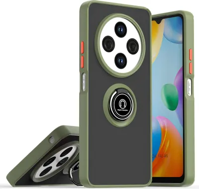 Produktbild von Hülle für Xiaomi Redmi 14C Matte Transluzent TPU Stoßfest Schutzhülle mit Ring Halter Ständer Grün