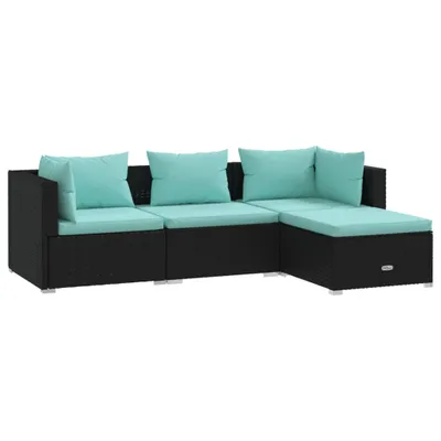 Immagine prodotto di vidaXL Set da salotto da giardino 4 pezzi con cuscini in polirattan nero