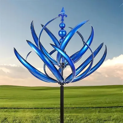 Imagen del producto de Molino de viento de metal con forma de loto, 90 cm, resistente a la intemperie, ideal para jardín y balcón