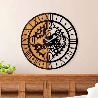 Image de Opviq, Wooden- TNL1159, couleur noyer,noir, horloges murales, 100% bois (épaisseur : 3 cm) / métal