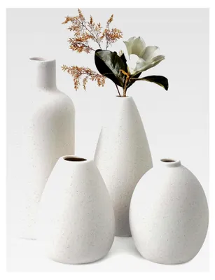 Produktbild von Set aus 4 weißen Keramikvasen - Kleine Vasen für Blumen, dekorative moderne Vasen für Wohnzimmer, Schlafzimmer, Büro und Regale