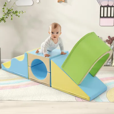 Obrázok produktu pre AIORBER 6-dielna sada mäkkých stavebníc 6 v 1 na lezenie, plazenie a kĺzanie, obrie penové moduly pre batoľatá - farebné