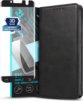 Produktbild von Handyhülle für Samsung Galaxy S7 Edge mit 9H Displayglas Kunstleder Flip Cover Hülle Handytasche Case Kartenfach Farbe: Schwarz