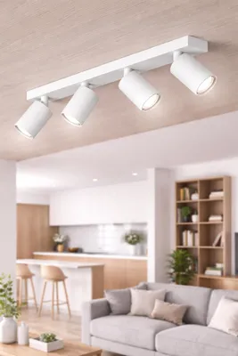 Obrázok produktu pre LED stropný reflektor so 4 žiarovkami GU10, otočný o 350° – moderný stropný reflektor, biely, Braytron