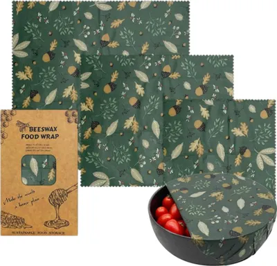 Image de 3 pièces Feuilles de cire d'abeille Pour aliments, Kit écologique réutilisable de feuilles de cire d'abeille pour aliments, papier de cire d'abeille (Design 19)