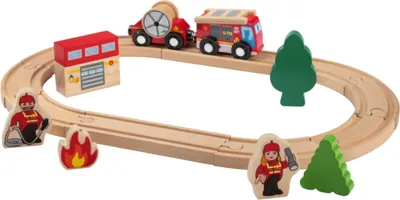 Produktbild von Playtive Bahnset 18-tlg. Holzspielzeug Bahnset Feuerwehr