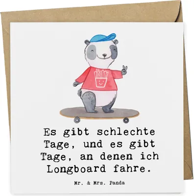 Produktbild von Mr. & Mrs. Panda Grußkarte Panda Longboard fahren - Weiß - Geschenk, Skaten, Klappkarte, Glückwunschkarte, doppelkarte, anlasskarte, faltkarte