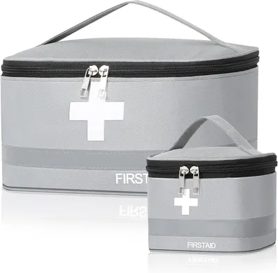 Produktbild von Erste-Hilfe-Set 2-teilig, wasserdichte Apothektasche, groß und klein, für Zuhause, grau