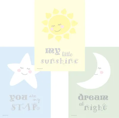 Image de PRICARO Poster "Soleil Lune Étoiles", A4, lot de 3