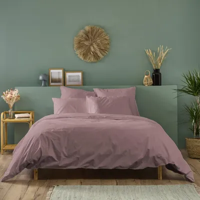 Image de Bleu Calin Parure de lit unie 100% Percale de coton - Lilas - 220x240cm