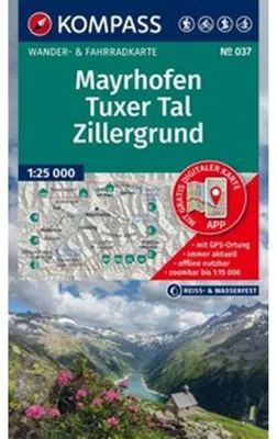 Obrázok produktu pre Turistická mapa KOMPASS 037 Mayrhofen, Tuxer Tal, Zillergrund 1:25 000