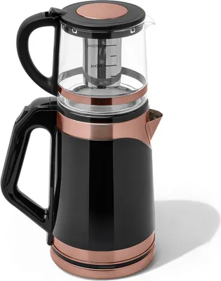 Produktbild von Any Morning Türkische Teekanne, Elektrischer Teekessel mit Infusor, Edelstahl Teekocher Maschine, Glas Teekanne mit Filter, Double Boiler, LED Licht, 360 Schwenkbare Basis, 2 L, 68 oz, 1500W