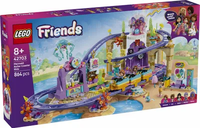 Productafbeelding van LEGO Friends Meerjungfrauen-Achterbahn - Interactief speelgoed met 3 wagons, een winkel, 5 minifiguren en accessoires - Decoratie voor de kinderkamer - Cadeau-idee voor meisjes vanaf 8 jaar - 42703