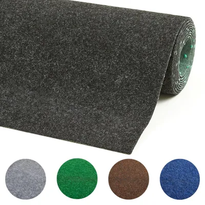 Rollenabbildung des Rasenteppichs in anthrazit mit Farbmustern in grau, grün, braun, blau