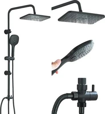 Image de Système de douche, fonction portative, design contemporain, noir mat