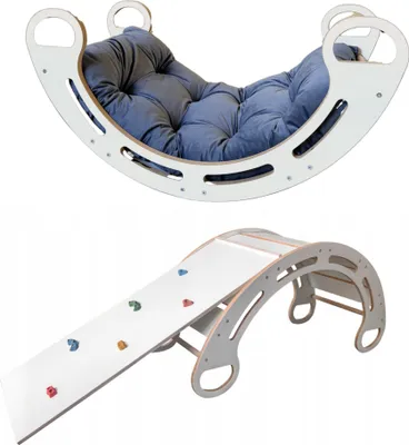 Obrázok produktu pre Montessori hojdačka s antialergickým zamatovým vankúšom (sivá) a šmykľavkou, prírodná, 85 cm, 5 v 1, 7 v 1, CE