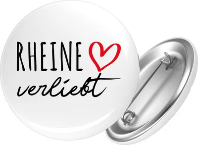 Produktbild von Huuraa Button Rheine verliebt 59mm rund mit Sicherheitsnadel Ansteckbutton Geschenkidee
