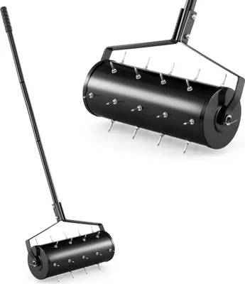 Image de Rouleau aérateur de pelouse avec poignée et pointes, 44 x 128 cm, noir
