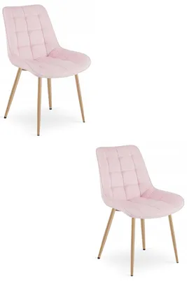 Productafbeelding van Chaise - Leobert - Bera - Lichtroze veloursstof / Eikenhouten poten - 54 x 60 x 88 cm - Set van 2