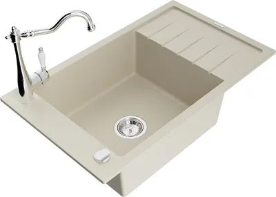 Immagine prodotto di Mexen Elias lavello in granito a 1 vasca con sgocciolatoio e rubinetto da cucina Carla, beige - 6511-69-670700-00
