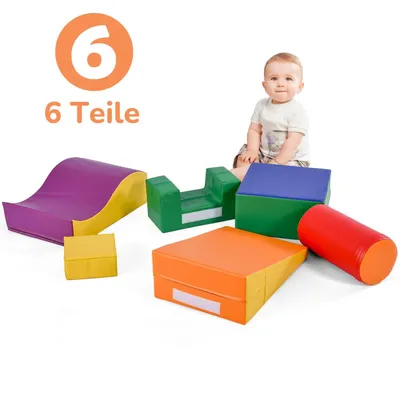 Obrázek produktu pro 6 TLG obří stavební kostky, velké stavební kostky, měkké stavební kostky, schody a skluzavka – hračky na lezení, klouzání a plazení, pro předškoláky a miminka