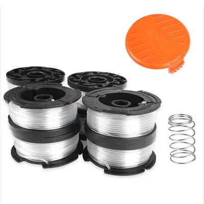 Produktbild von Set mit 8 Trimmerfadenspulen, 9 Meter Nylonfaden, 1,6 mm Durchmesser, mit Kappe und Feder für Black+Decker Trimmer.