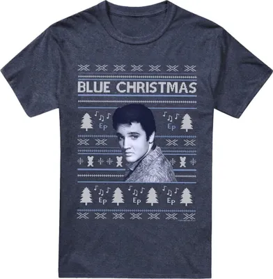 Immagine prodotto di Elvis Presley - Maglietta "Blue Ugly Christmas" per uomo/donna Unisex TV32651 (L) (blu navy)