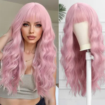 Produktbild von Perücke Lange Gewellt Rosa mit Pony Synthetik Cosplay für Damen
