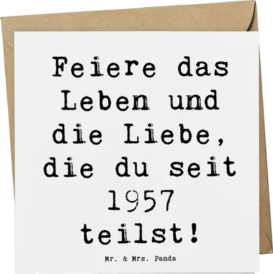 Produktbild von Mr. & Mrs. Panda Klappkarte Spruch 1957 Geburtstag feiern - Weiß - Geschenk, anlasskarte, Erinnerungen, Geschenkidee, Alter, Happy Birthday, Grußkarte, Glückwunschkarte
