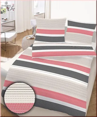 Zdjęcie produktu dla IDO Biber pościel 2-częściowa poszwa na kołdrę 135 x 200 cm poszewka na poduszkę 80 x 80 cm paski czerwony biały szary