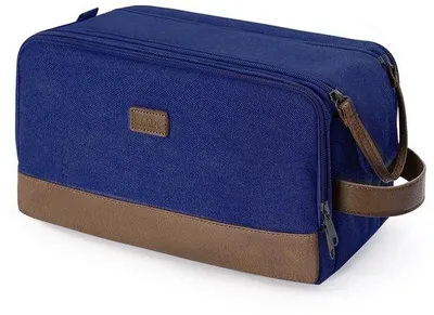 Image de Toilettes de voyage, pour hommes, imperméables, en toile et cuir synthétique, bleu