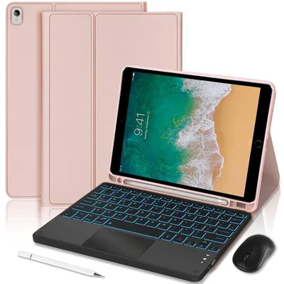Image de Coque Clavier pour iPad Air 3 10,5" / iPad Pro 10,5" - CuirPolyuréthaneRose avec Clavier Rétroéclairé + Souris + Stylet