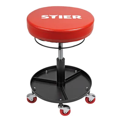 Produktbild von STIER Rollhocker für die Werkstatt, höhenverstellbar, Arbeitshocker mit gepolsterter, komfortabler Sitzfläche, Drehhocker, Werkstatthocker, stabile Bauweise