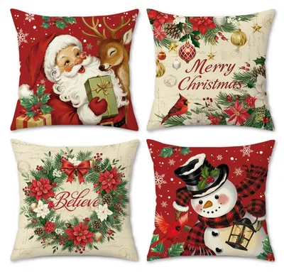 Weihnachts-Kissenbezüge 45x45 cm, 4er-Set, Polyester
