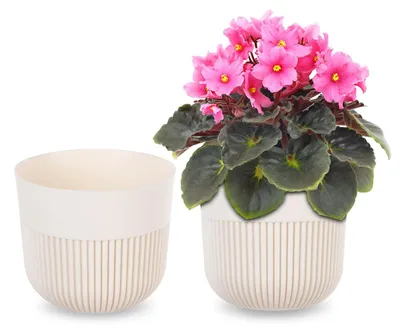 Produktbild von KADAX Blumentopf Ø 13 cm, Blumenübertopf mit gerillter Struktur für Innen- und Außenbereich, Pflanzentopf aus Kunststoff, Übertopf für Zimmerpflanzen (Ecru)