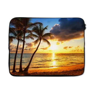 Produktbild von MuchoWow® Laptop Hülle 15 Zoll Strand - Horizont - Sonnenuntergang - Palme - Meer Laptoptasche - Laptoptasche - Sleeve - Rundum-Schutz