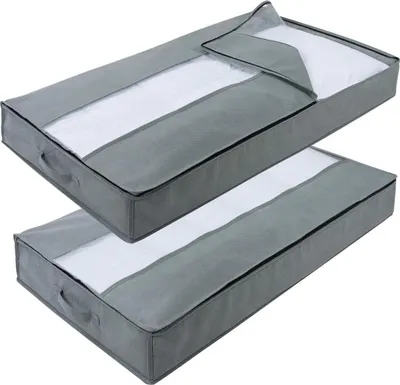 Produktbild von 2 Stück Premium Unterbettkommode Aufbewahrungsboxen - Decken-Organizer Aufbewahrungsbehälter mit Griffen (100 x 50 x 15 cm, grau)