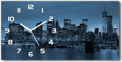 Produktbild von Wanduhr aus Glas – 60x30 cm - Glasbild - Glasuhr - Gehärtetes Glas - weisse-zeiger - New York bei Nacht