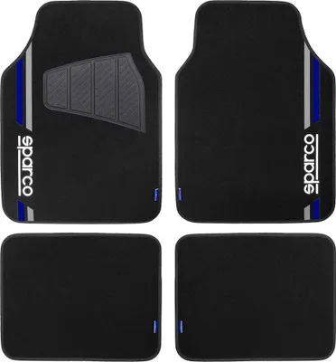 Immagine prodotto di Set di 4 tappetini universali neri e blu Sparco, 2 anteriori con logo e 2 posteriori per auto